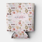 カスタムモノグラムコケット可愛いガーリー装飾用クッション 缶クーラー (正面)