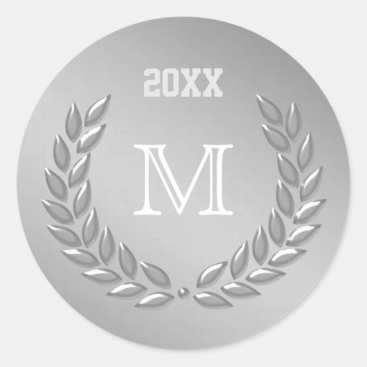 カスタムモノグラムシルバーグレーローレルリース ラウンドシール (正面)
