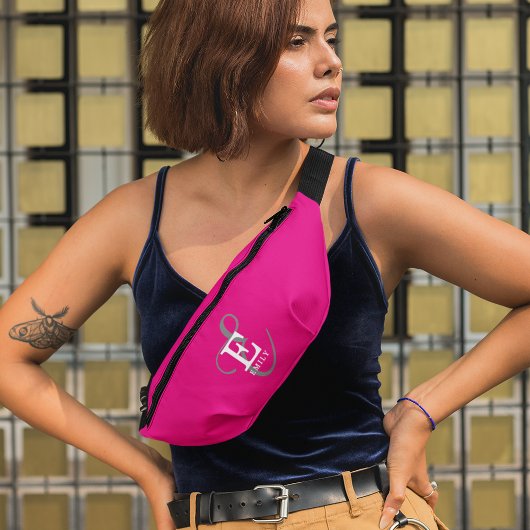 カスタムモノグラムスタイリッシュタイポグラフィホットピンク ファニーパック