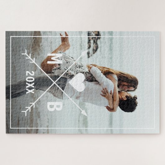 カスタムモノグラムスタイリッシュ愛ハート矢印2024 ジグソーパズル (横)