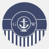 カスタムモノグラムストライプの航海のいかりおよびライン ラウンドシール (正面)