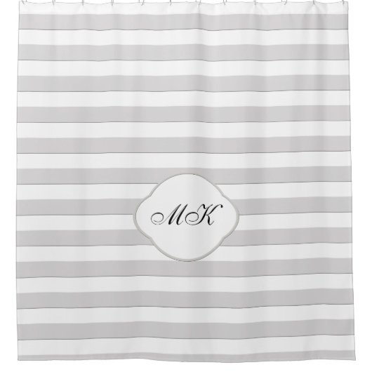 カスタムモノグラムストライプオングレーカスタムカラー シャワーカーテン (正面)