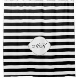 カスタムモノグラムストライプオンブラックカスタムカラー シャワーカーテン