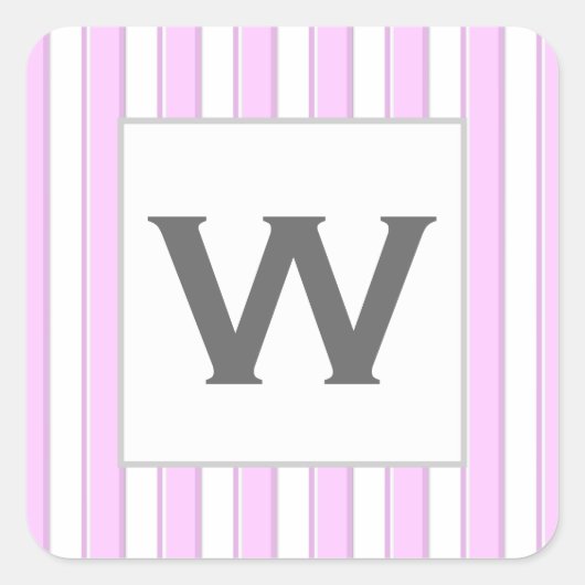 カスタムモノグラムストライプピンクオンホワイト スクエアシール (正面)