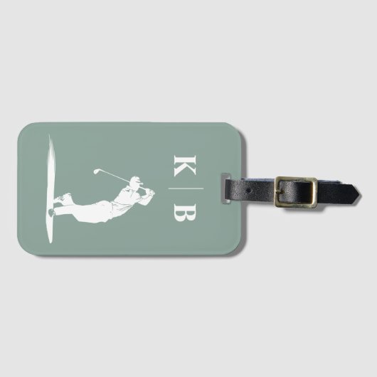 カスタムモノグラムセージ緑ホワイトゴパーソナライズされたルフ ラゲッジタグ (正面横)