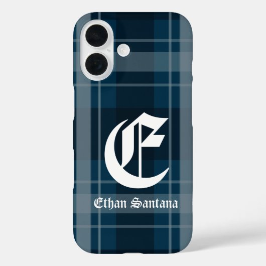 カスタムモノグラムダークブループレイド Case-Mate iPhoneケース (裏面)