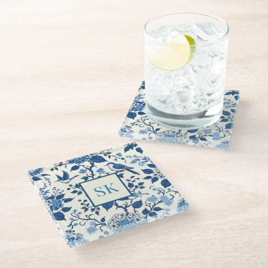 カスタムモノグラムチノワセリーシック、アジサイ ガラスコースター (アングル)