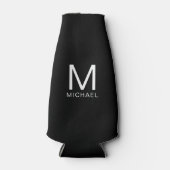 カスタムモノグラムテンプレートエレガント白黒 ボトルクーラー (正面)