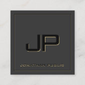 カスタムモノグラムテンプレートブエレガントラック&金ゴールド スクエア名刺 (正面)