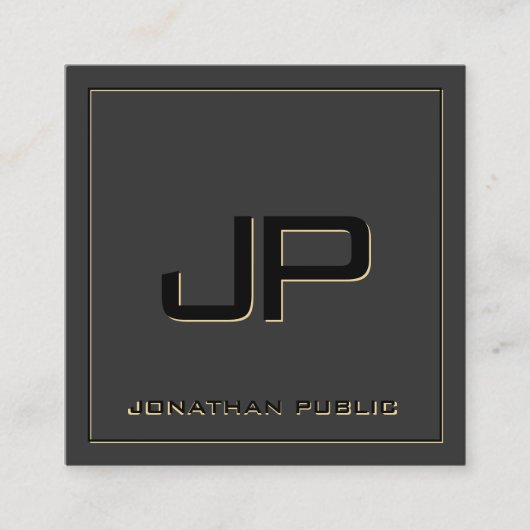 カスタムモノグラムテンプレートブエレガントラック&金ゴールド スクエア名刺 (正面)