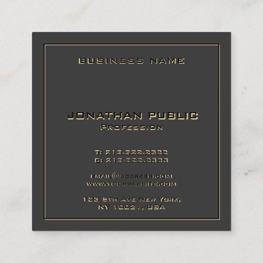 カスタムモノグラムテンプレートブエレガントラック&金ゴールド スクエア名刺 (裏面)