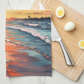 カスタムモノグラムトロピカルビーチサンセット キッチンタオル (四つ折り)