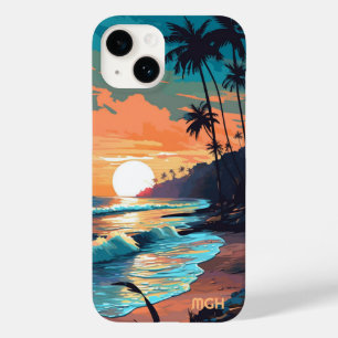 カスタムモノグラムトロピカルビーチサンセット Case-Mate iPhone 14ケース