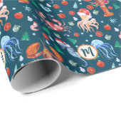 カスタムモノグラムネイビーブルーロブスタークリスマス ラッピングペーパー (ロールコーナー)