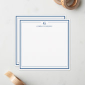 カスタムモノグラムネイビーブルー縁ど文具品 ノートカード (正面/裏面インサイチュ)