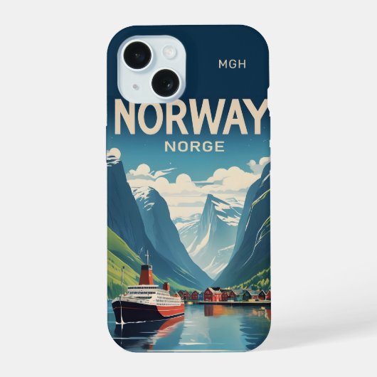 カスタムモノグラムノルウェー iPhone 15ケース (裏面)
