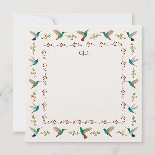 カスタムモノグラムハミングバ縁どード ノートカード (正面)