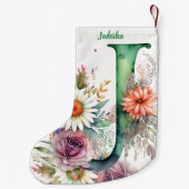 カスタムモノグラムパーソナライズされたフローラ水彩画 スモールクリスマスストッキング (裏面)
