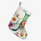 カスタムモノグラムパーソナライズされたフローラ水彩画 スモールクリスマスストッキング (正面 (吊り時))