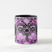 カスタムモノグラムパープルレースダマスクパターン マグカップ (中央)