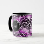 カスタムモノグラムパープルレースダマスクパターン マグカップ (正面左)