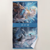 カスタムモノグラムビューティフルユニコーン ビーチタオル (正面)