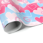カスタムモノグラムピンクとブルーのハートモダンエレガント ラッピングペーパー (ロールコーナー)