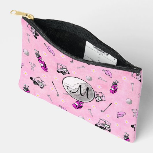 カスタムモノグラムピンクゴルフボールとカート アクセサリーポーチ (見開き)