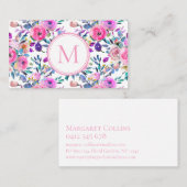 カスタムモノグラムピンクフローラ水彩 名刺 (正面/裏面)