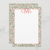 カスタムモノグラムピンク&グリーンフローラチノワセリー 招待状 (正面/裏面)