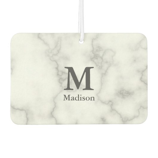 カスタムモノグラムフェイクオンホワイトマーブル カーエアーフレッシュナー (正面)