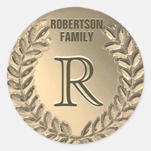 カスタムモノグラムフェイクゴールドフォイルファミリー ラウンドシール (正面)