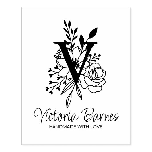 カスタムモノグラムフラワーズハンドメイドビジネス ラバースタンプ (インプリント)