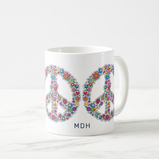 カスタムモノグラムフラワーピースサイン コーヒーマグカップ (正面右)