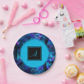 カスタムモノグラムブラックブルー抽象芸術誕生日 ペーパープレート (パーティー)