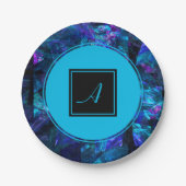 カスタムモノグラムブラックブルー抽象芸術誕生日 ペーパープレート (正面)