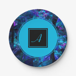 カスタムモノグラムブラックブルー抽象芸術誕生日 ペーパープレート