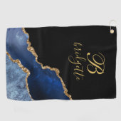 カスタムモノグラムブラック金ゴールドネイビーアゲテゲード ゴルフタオル (横)