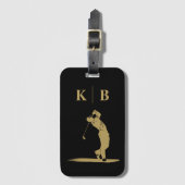 カスタムモノグラムブラック金ゴールドパーソナライズされたゴルフ ラゲッジタグ (正面縦)