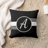 カスタムモノグラムブラック&ホワイト枕 クッション (ブランケット)