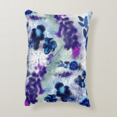 カスタムモノグラムブルーパープルフラワーパターン アクセントクッション (裏面(縦))