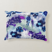 カスタムモノグラムブルーパープルフラワーパターン アクセントクッション (裏面)