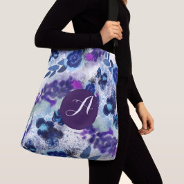 カスタムモノグラムブルーパープルフラワーパターン クロスボディバッグ