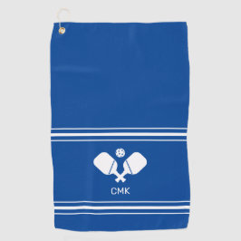 カスタムモノグラムブルー白ピックボール汗タオル ゴルフタオル