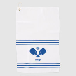 カスタムモノグラムブルー白ピックボール汗タオル ゴルフタオル