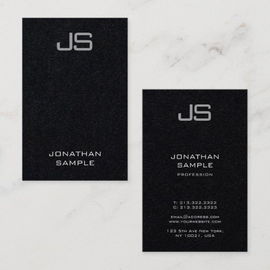 カスタムモノグラムプレミアムブラックテンプレート垂直 名刺 (正面/裏面)