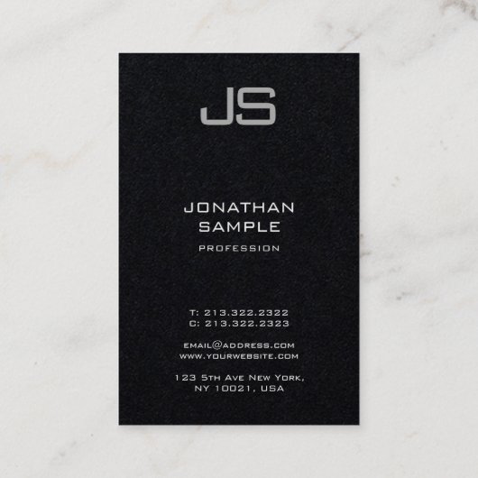 カスタムモノグラムプレミアムブラックテンプレート垂直 名刺 (裏面)