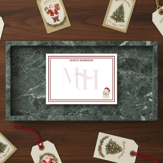 カスタムモノグラムホリデーゴールデンレトリエバーサンタハット ポストイット