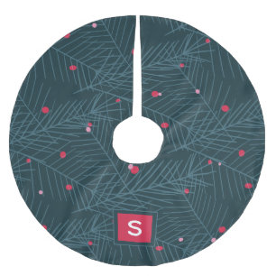 カスタムモノグラムモダンスプルチェレッドホリデイ ブラッシュドポリエステルツリースカート