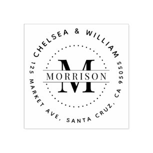 カスタムモノグラムモダンファミリー名差出人住所 ラバースタンプ